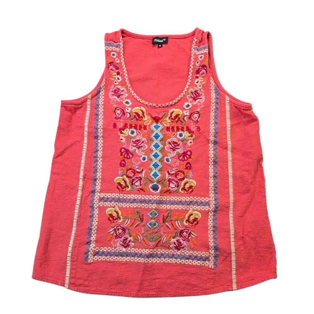 Embroidered Boho Tank Coral Women's Medium Tolani